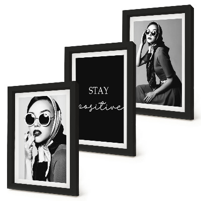 Juego de 3 cuadros decorativos Retratos elegantes de mujeres con gafas de sol