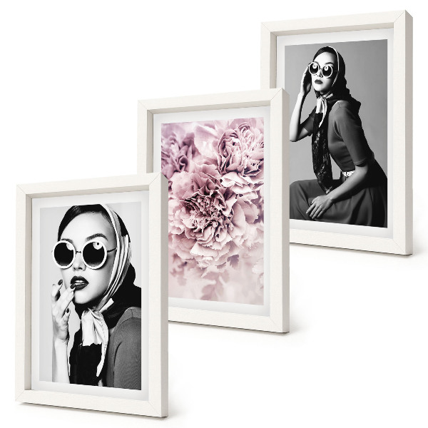 Juego de 3 cuadros decorativos Retratos elegantes de mujeres con flores rosas
