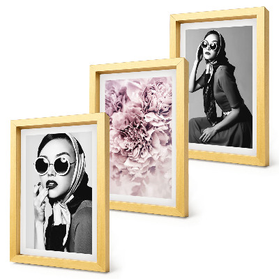 Juego de 3 cuadros decorativos Retratos elegantes de mujeres con flores rosas