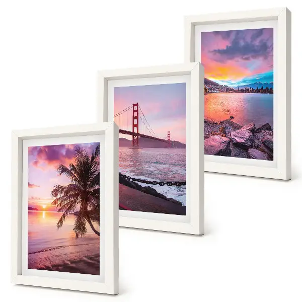 Juego de 3 cuadros decorativos con diseño de puestas de sol sobre el puente y paisaje acuático