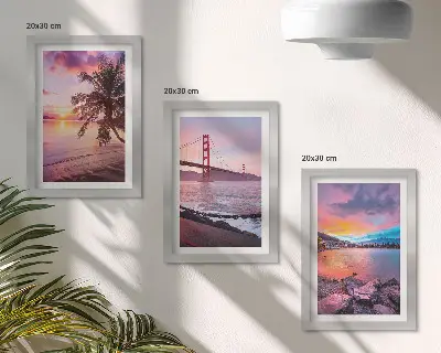 Juego de 3 cuadros decorativos con diseño de puestas de sol sobre el puente y paisaje acuático