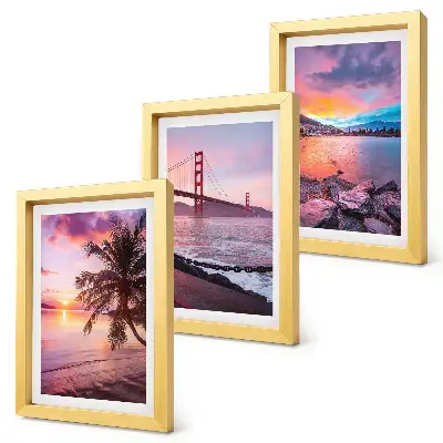 Juego de 3 cuadros decorativos con diseño de puestas de sol sobre el puente y paisaje acuático