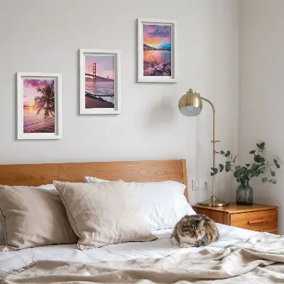 Juego de 3 cuadros decorativos con diseño de puestas de sol sobre el puente y paisaje acuático