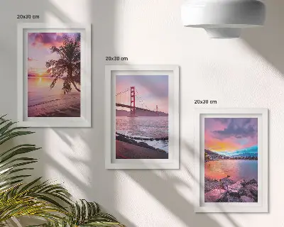 Juego de 3 cuadros decorativos con diseño de puestas de sol sobre el puente y paisaje acuático