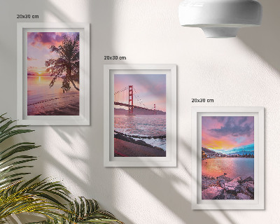 Juego de 3 cuadros decorativos Puestas de sol sobre el puente y el paisaje acuático