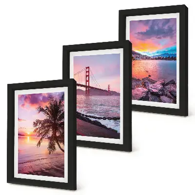 Juego de 3 cuadros decorativos con diseño de puestas de sol sobre el puente y paisaje acuático