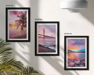 Juego de 3 cuadros decorativos con diseño de puestas de sol sobre el puente y paisaje acuático