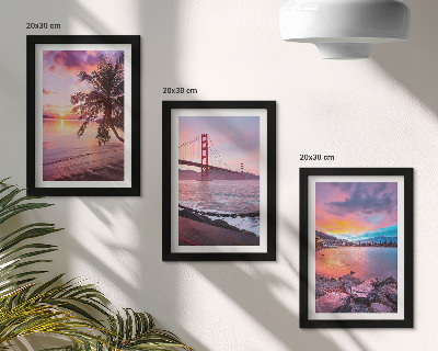 Juego de 3 cuadros decorativos Puestas de sol sobre el puente y el paisaje acuático