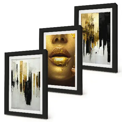 Tríptico de pintura abstracta y retrato de una mujer enmarcado