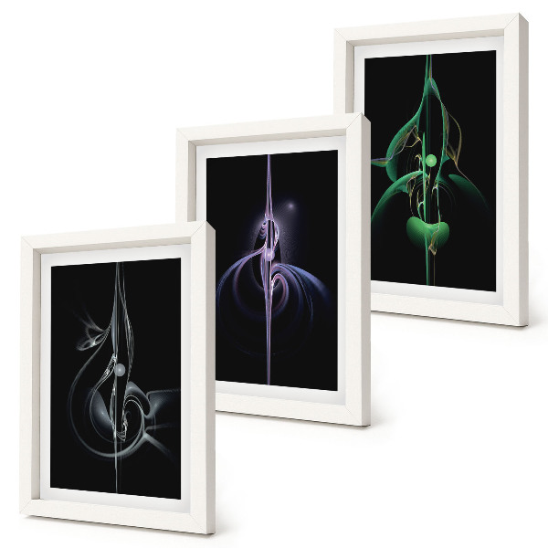 Juego de 3 cuadros decorativos Patrones abstractos en tonos de negro y color.