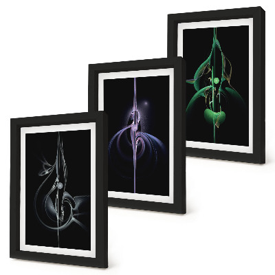 Juego de 3 cuadros decorativos Patrones abstractos en tonos de negro y color.
