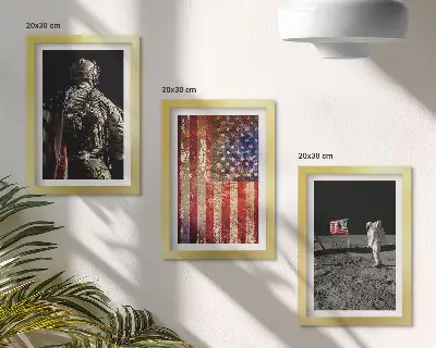 Tríptico enmarcado de insignias y bandera de los Estados Unidos