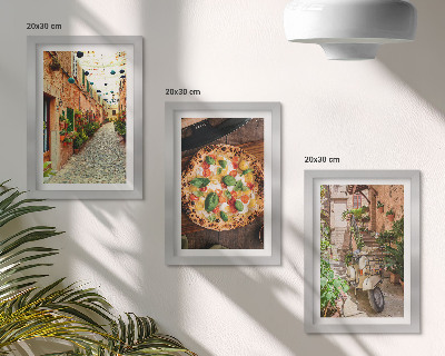 Tríptico enmarcado Calles encantadoras con plantas y pizza italiana