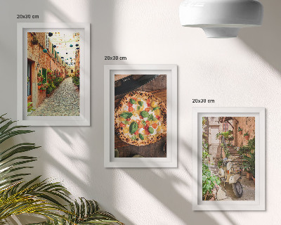Tríptico enmarcado Calles encantadoras con plantas y pizza italiana