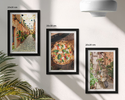 Tríptico enmarcado Calles encantadoras con plantas y pizza italiana