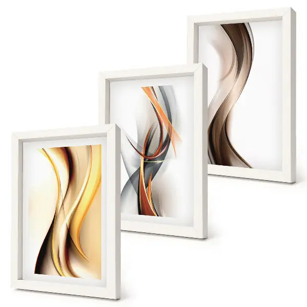Juego de 3 cuadros decorativos con diseño de ondas en tonos amarillos grises y marrones