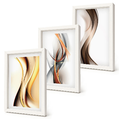 Juego de 3 cuadros decorativos Ondas en tonos amarillos, grises y marrones.