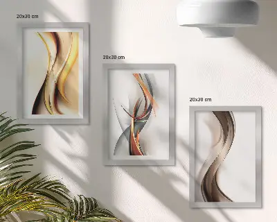 Juego de 3 cuadros decorativos con diseño de ondas en tonos amarillos grises y marrones