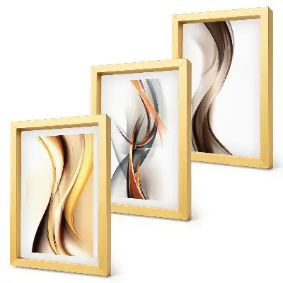 Juego de 3 cuadros decorativos con diseño de ondas en tonos amarillos grises y marrones