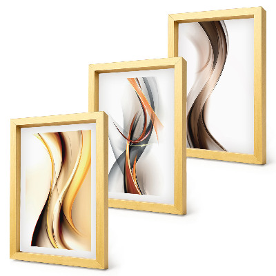 Juego de 3 cuadros decorativos Ondas en tonos amarillos, grises y marrones.