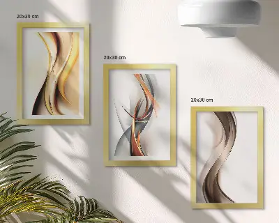 Juego de 3 cuadros decorativos con diseño de ondas en tonos amarillos grises y marrones