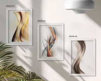 Juego de 3 cuadros decorativos con diseño de ondas en tonos amarillos grises y marrones