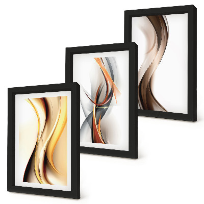 Juego de 3 cuadros decorativos Ondas en tonos amarillos, grises y marrones.