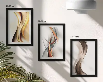 Juego de 3 cuadros decorativos con diseño de ondas en tonos amarillos grises y marrones