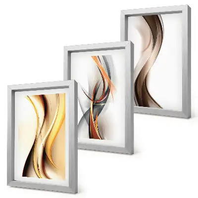 Juego de 3 cuadros decorativos con diseño de ondas en tonos amarillos grises y marrones