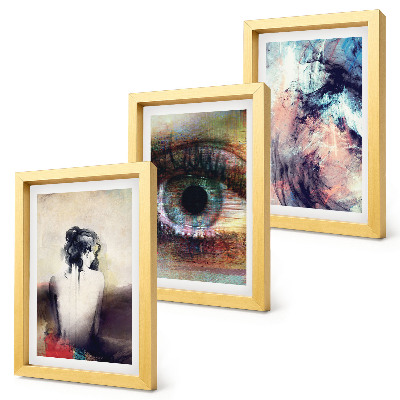 Tríptico enmarcado Retrato de un ojo de mujer, colores abstractos, emociones