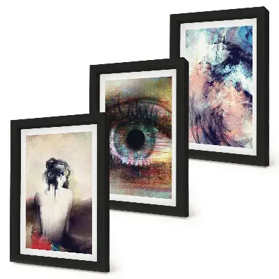 Tríptico enmarcado retrato de un ojo de mujer con colores abstractos que expresan emociones