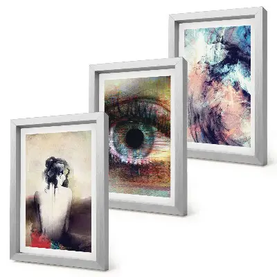 Tríptico enmarcado retrato de un ojo de mujer con colores abstractos que expresan emociones
