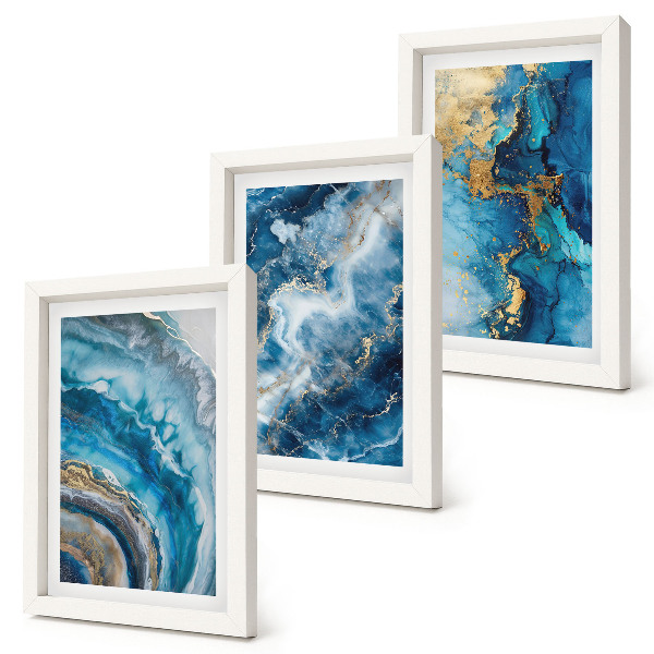 Juego de 3 cuadros decorativos Patrones abstractos azules en tres pinturas