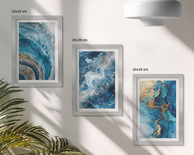 Juego de 3 cuadros decorativos Patrones abstractos azules en tres pinturas