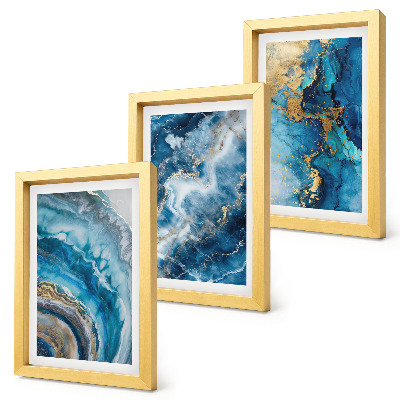 Juego de 3 cuadros decorativos Patrones abstractos azules en tres pinturas