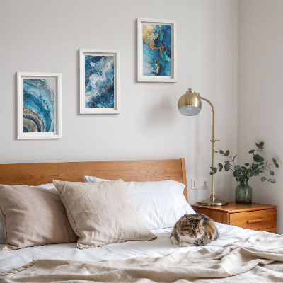 Juego de 3 cuadros decorativos Patrones abstractos azules en tres pinturas