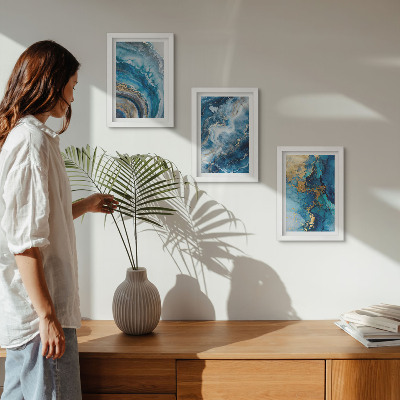 Juego de 3 cuadros decorativos Patrones abstractos azules en tres pinturas