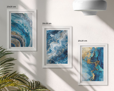 Juego de 3 cuadros decorativos Patrones abstractos azules en tres pinturas