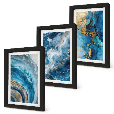 Juego de 3 cuadros decorativos Patrones abstractos azules en tres pinturas