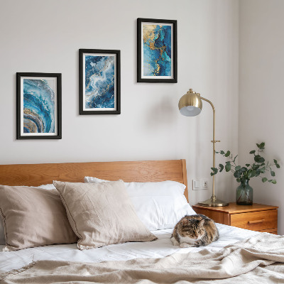 Juego de 3 cuadros decorativos Patrones abstractos azules en tres pinturas