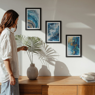 Juego de 3 cuadros decorativos Patrones abstractos azules en tres pinturas