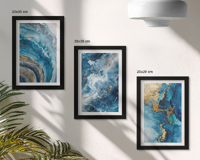 Juego de 3 cuadros decorativos Patrones abstractos azules en tres pinturas