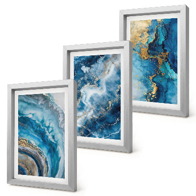 Juego de 3 cuadros decorativos Patrones abstractos azules en tres pinturas