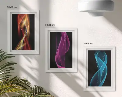 Juego de 3 cuadros decorativos con diseño de ondas de líneas de neón coloridas sobre fondo oscuro