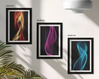Juego de 3 cuadros decorativos con diseño de ondas de líneas de neón coloridas sobre fondo oscuro