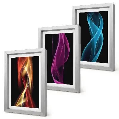 Juego de 3 cuadros decorativos con diseño de ondas de líneas de neón coloridas sobre fondo oscuro