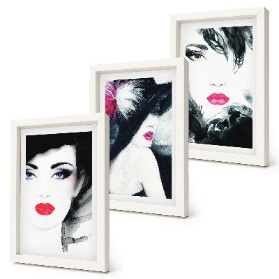Tríptico enmarcado Retratos pintados de mujeres con labios expresivos