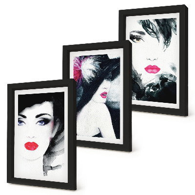 Tríptico enmarcado Retratos pintados de mujeres con labios expresivos