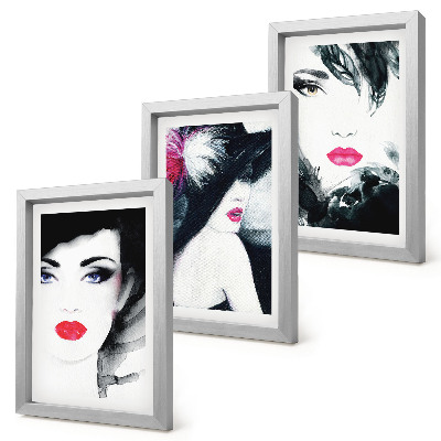 Tríptico enmarcado Retratos pintados de mujeres con labios expresivos