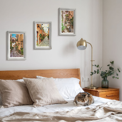 Juego de 3 cuadros decorativos Calles encantadoras con flores en un ambiente italiano.
